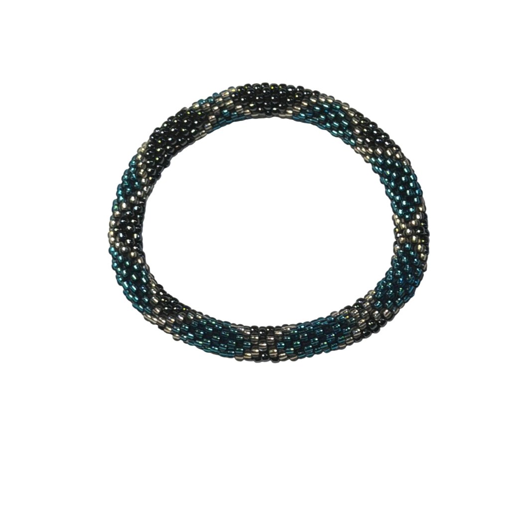 Sashka Bracelet Handmade Bohemian Chic Crochet Beaded Roll-On Blue Green Silver 15$